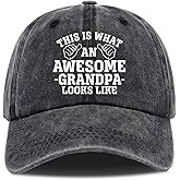 This is What an Awesome Grandpa Looks Like,Funny Baseball Cap,Funny Hats,Grandpa Hats for Men,Funny Vintage Cotton Washed Baseball Caps,One Size Black