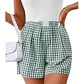TISDEN Women Pajamas Shorts Y2k Elastic Waist Plaid Boxer Shorts Cute Gingham Sleep Lounge Bottoms