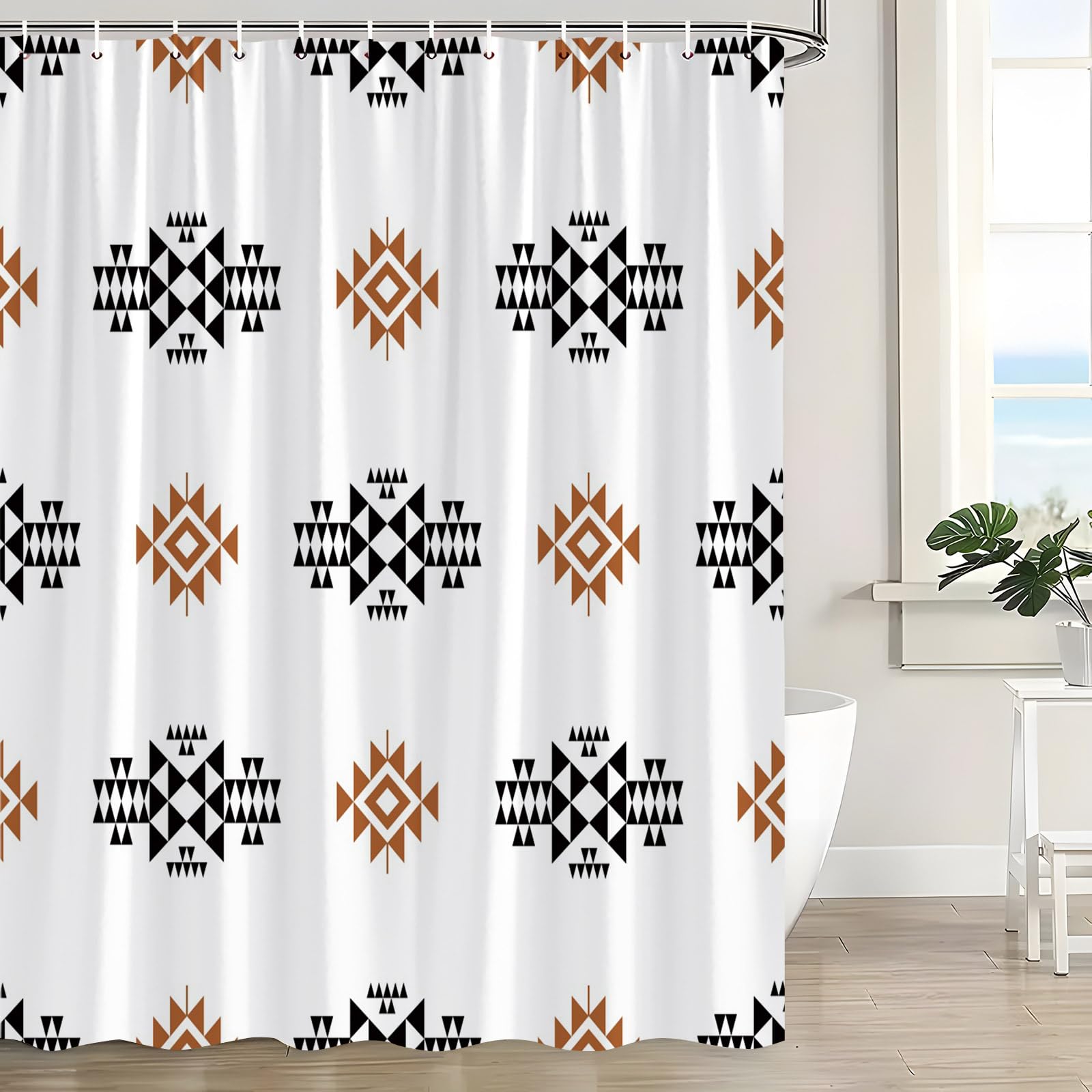 Photo 1 of Western Aztec Shower Curtain Boho Modern Abstract Geometric Vintage Southwestern Native Tribal Mid Century Farmhouse Decor Bathroom Curtains Set with Hooks