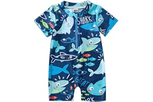 Lykmera Toddler Baby Boy Swimsuit Suit Bathing Suit Printed Short Sleeve Zipper Jumpsuit Swimwear Beachwear Swimwear