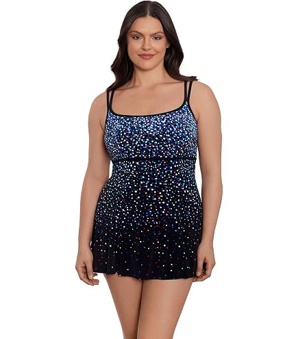 Longitude Women's Swimwear Boss Lady Triple Tier Long Torso One Piece Swimdress, Black, 12 at Amazon Women's Clothing store