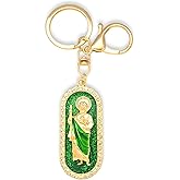 San Judas Tadeo Keychain, Catholic Christian Gift for Women Men, St Jude Holy Medal for Impossible Causes & Family Protection