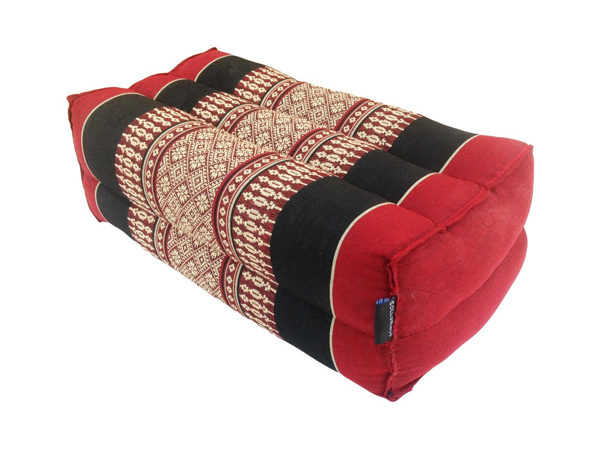 Traditional Thai Kapok Yoga Support Block Cushion Meditation Pillow size 35 x 15cm (Black, Red)