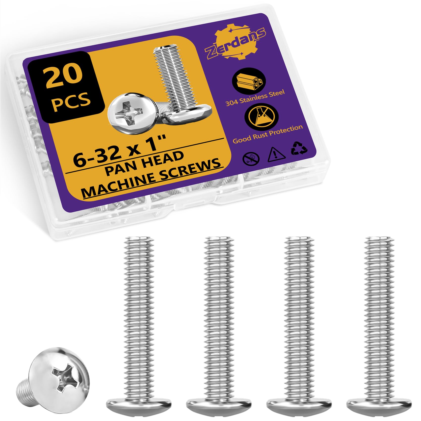 6-32 x 1 Machine Screws, 20 PCS Phillips Pan Head