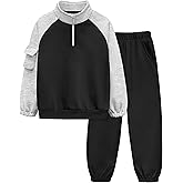 ADIRUN Boys Clothes Quarter Zip Long Sleeve with Pocket Sweatshirt Pants 2Pcs Color Block Fall Winter Outfits Set 6-12T