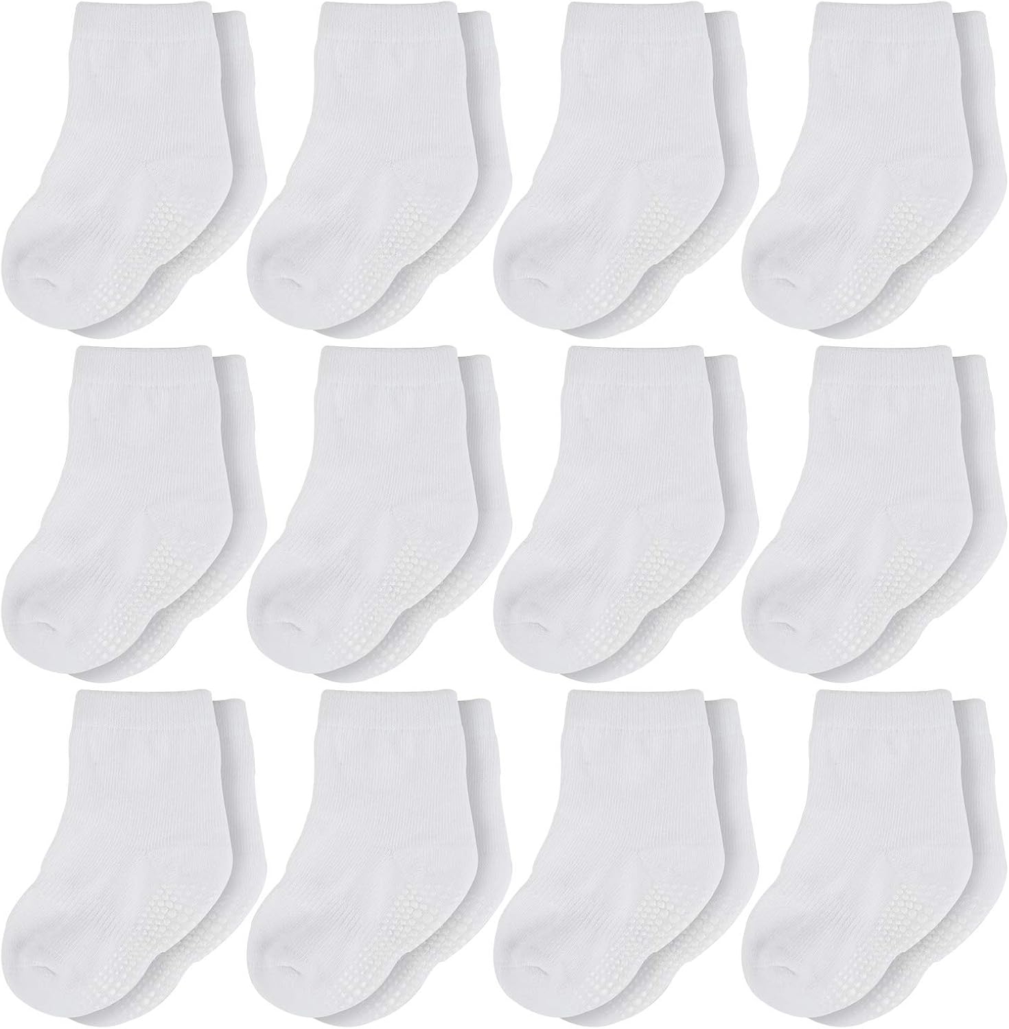 HELN Crew Grip Socks Anti Slip Non Skid Athletic Cushion Sock for Baby Toddler Infant Newborn Kids Boys Girls 6/12 Pairs