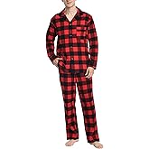 Nutria Mens Flannel Pajama Set 100% Cotton Plaid, Soft Brushed Winter Warm Long Sleeve Sleepwear PJ Top & Bottom U06AB