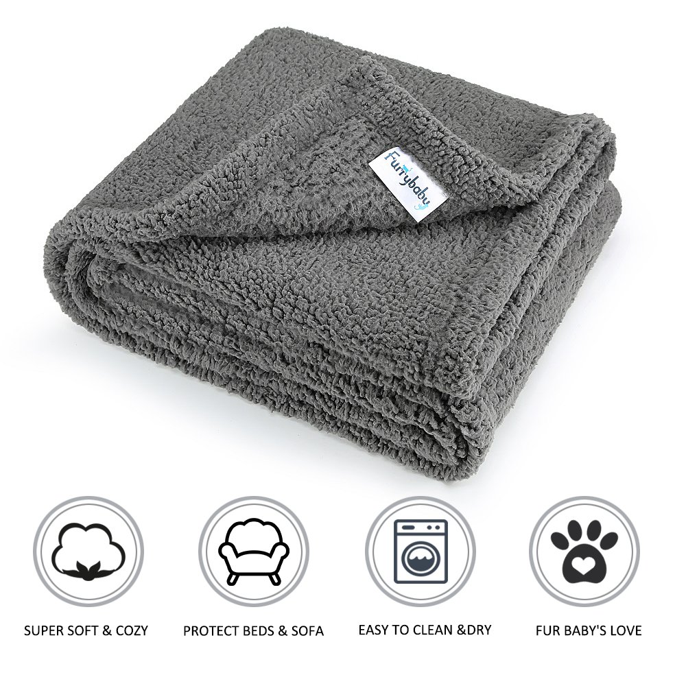 furrybaby Premium Fluffy Fleece Dog Blanket, Soft and Warm Pet Throw for Dogs & Cats Grey