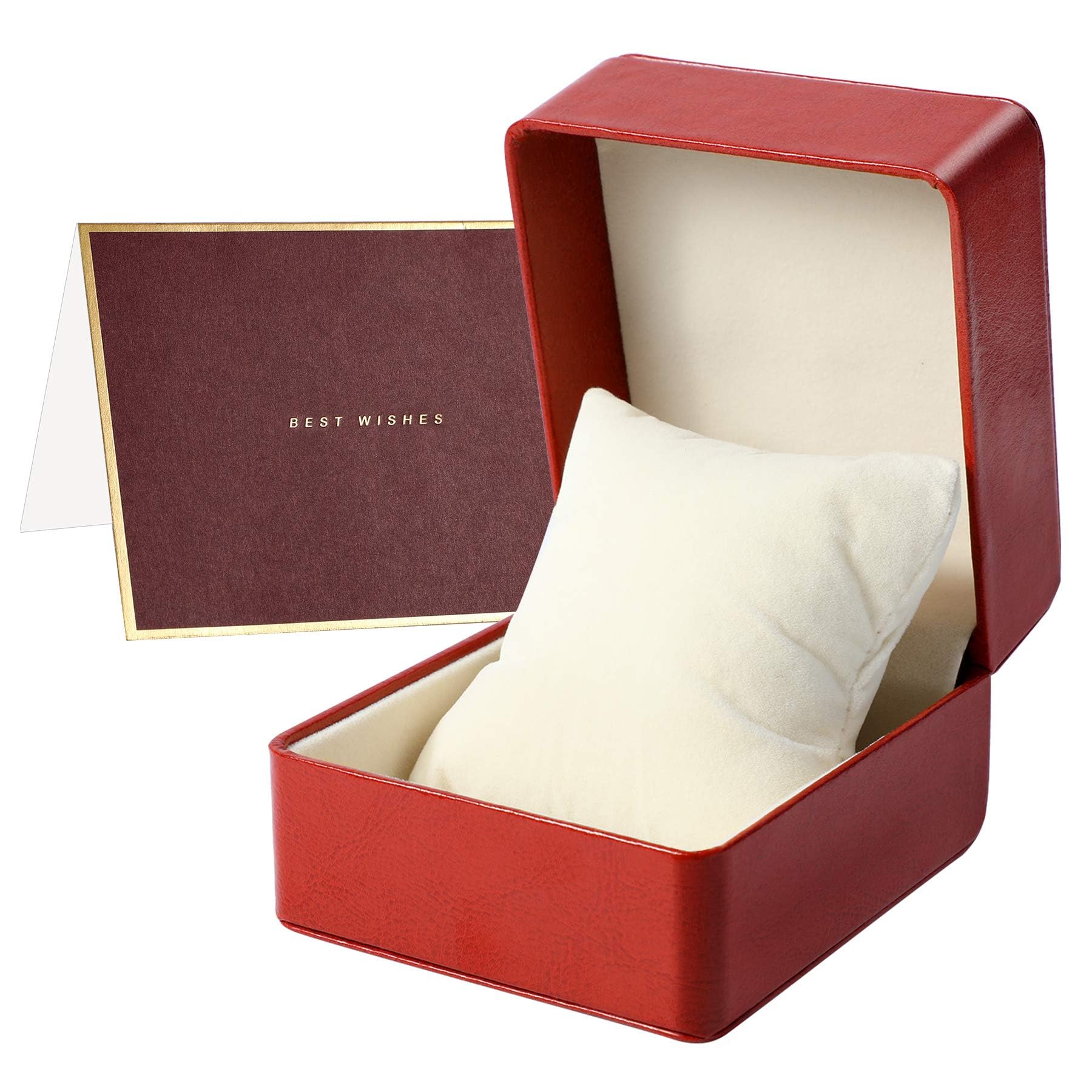 Augshy Premium PU Watch Storage Box - Single Watch Gift Box for Valentine, Men, Women, Unisex, Jewelry Bracelet Storage (Brownish Red)