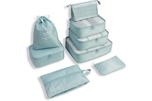 WOOMADA 8 Set Packing Cubes for Suitcases Travel Essentials Luggage Organizer for Travel Accessories Shoe Bag Tioletry Bag Laundry Bag(powder blue)
