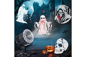 AVOKADOL Halloween Projector Lights Outdoor, 3D Dynamic Rotating Skull Ghost Skeleton Decorations Indoor,Waterproof Holiday Light for Window, 2025 Latest Terror Atmosphere Maker,Halloween Decor for Door,Garage