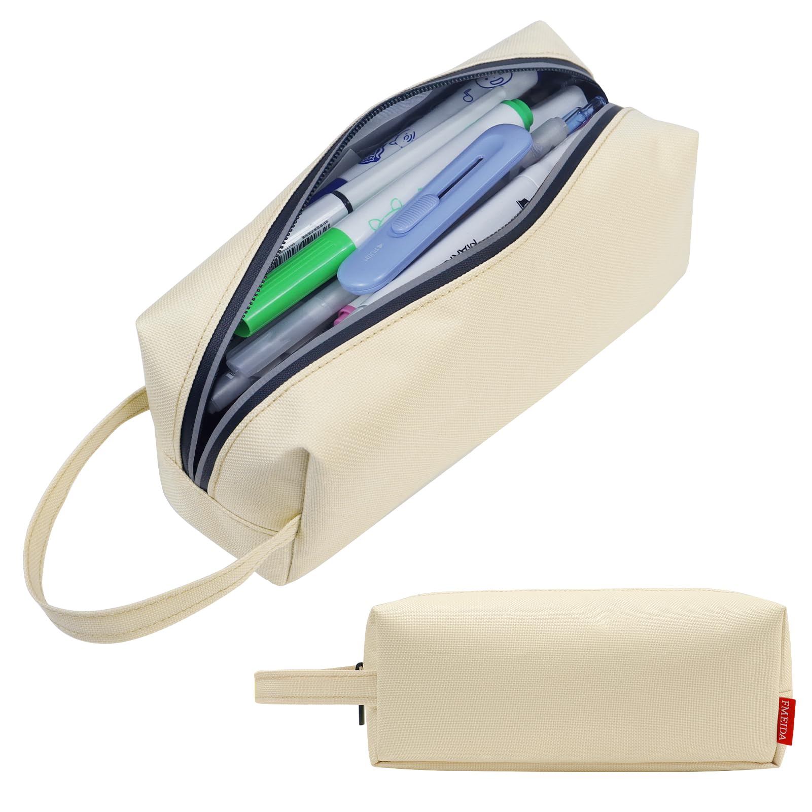 Fmeida Pencil Case Large Capacity Pencils Pouch Pen Holder Portable School Supplies Aesthetic Pencil Bag for Girls Boys - Beige