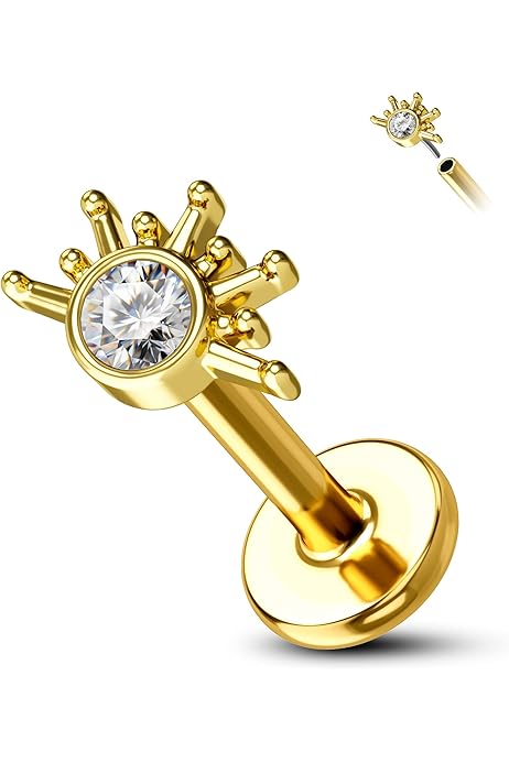Amazon.com: COCHARM 14K Solid Gold Threadless Sun Ear Helix Tragus 