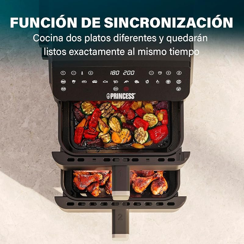 Fritadeira de ar empilhada, fritadeira dupla, 11,2 L, 3000 W, design vertical, função sincronizada, revestimento sem PFAS, preto, 01.182278.01.001