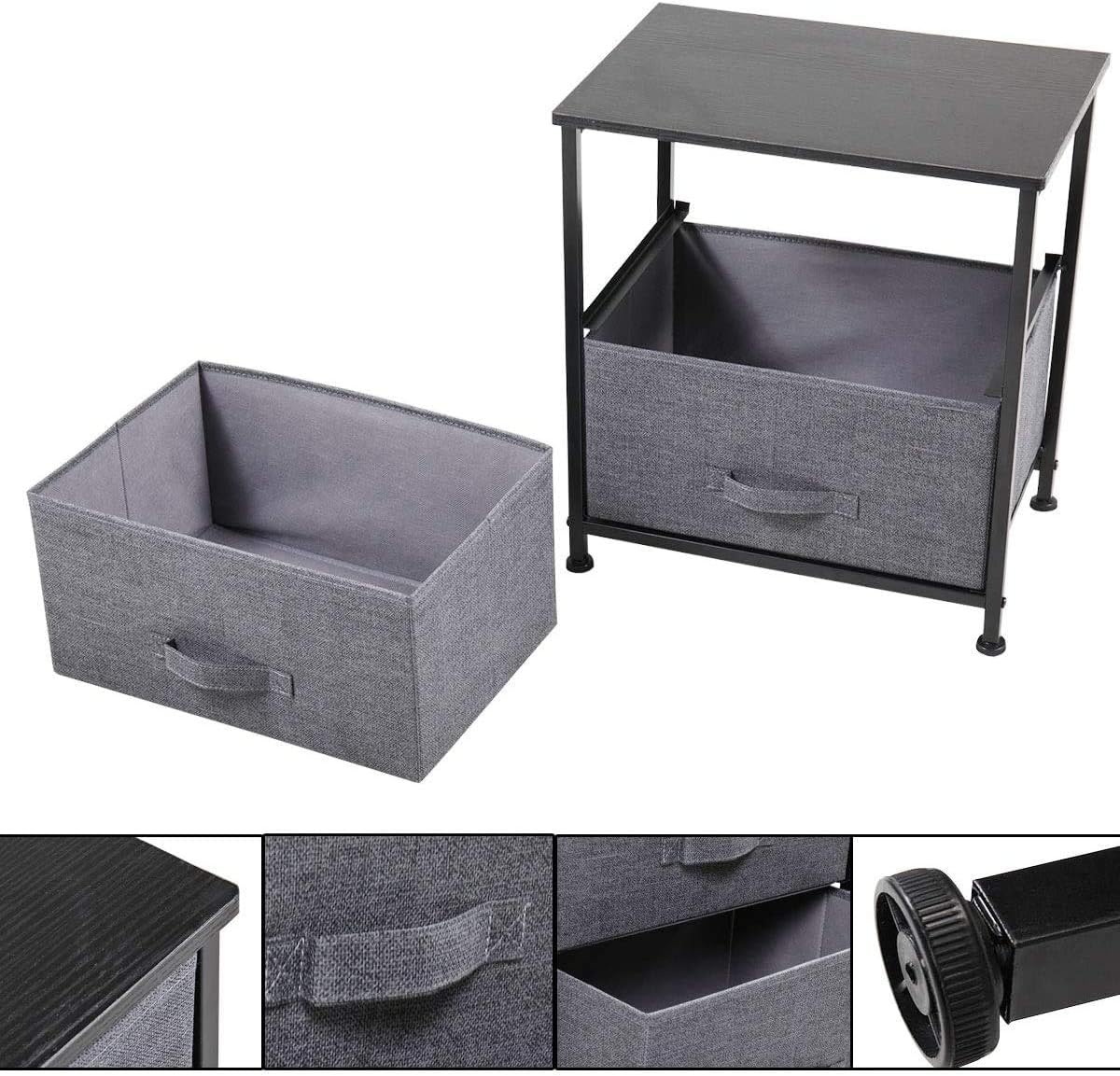 Stackable Storage Drawers Nightstand with 2 Non-Woven Fabric Drawers End Table with Steel Frame and Wood Top, Modern Clothes Organizer Closet Drawers Bedroom Bedside Living Room, College Dorm, Black -