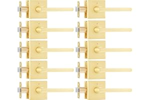 Leydebong Keyless Door Handle Set Interior Door Knobs in Satin Brass Finish, Privacy Door Levers, Bedroom Bathroom Indoor Use- Locked Inside with Turn-Thumb, 10 Pack