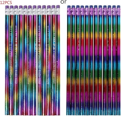 Baiyao 12pcs Crayons Darc En Ciel Avec Des Gommes à Effacercrayons De Bois Avec Des Caoutchoucs Pour Dessinbois Hb Crayons Crayons De Dessin De