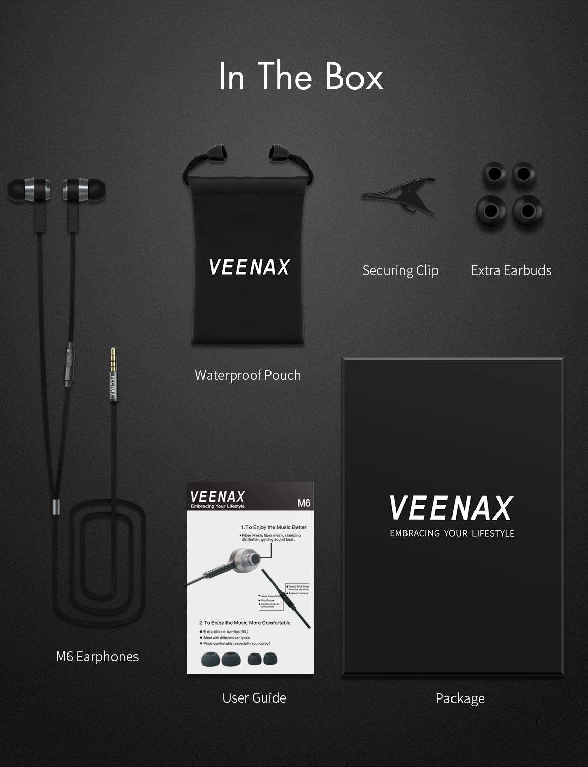 Auricolari in Ear Cuffie Stereo Universali Headset con Microfono VEENAX M6 per Sport Running Gaming Compatibile con Apple iPhone 7 8 6 Plus iPad iPod Samsung Sony Huawei Android Cellulare Nero