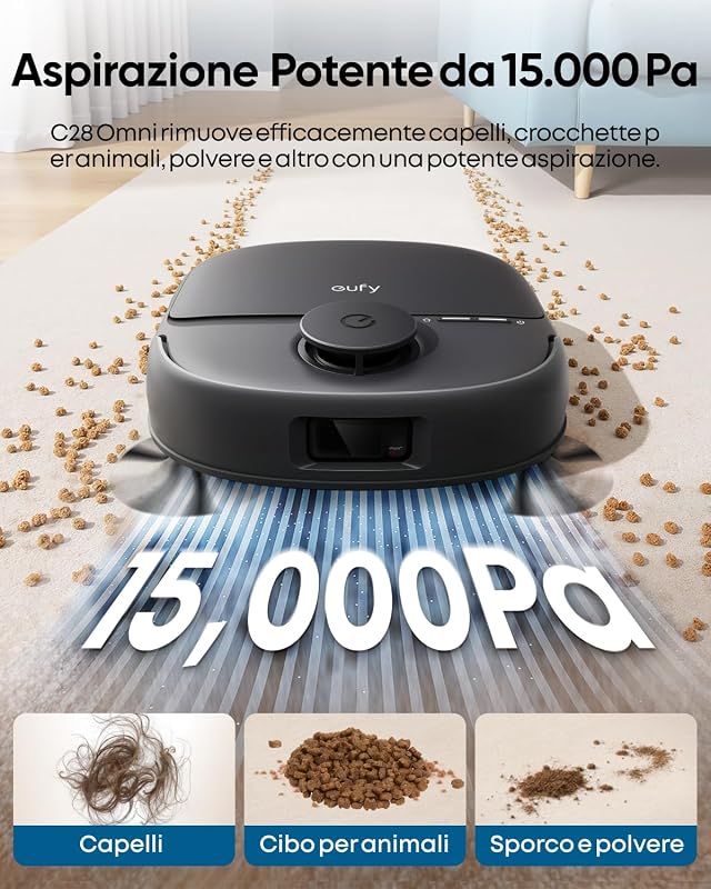 by Anker Omini C28 Robot Aspirapolvere HydroJet 5 in 1, Nero