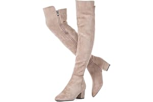 N.N.G Women Over Knee Boots Suede Thigh High Long Comfort Black Winter Low Square Toe Block Heel