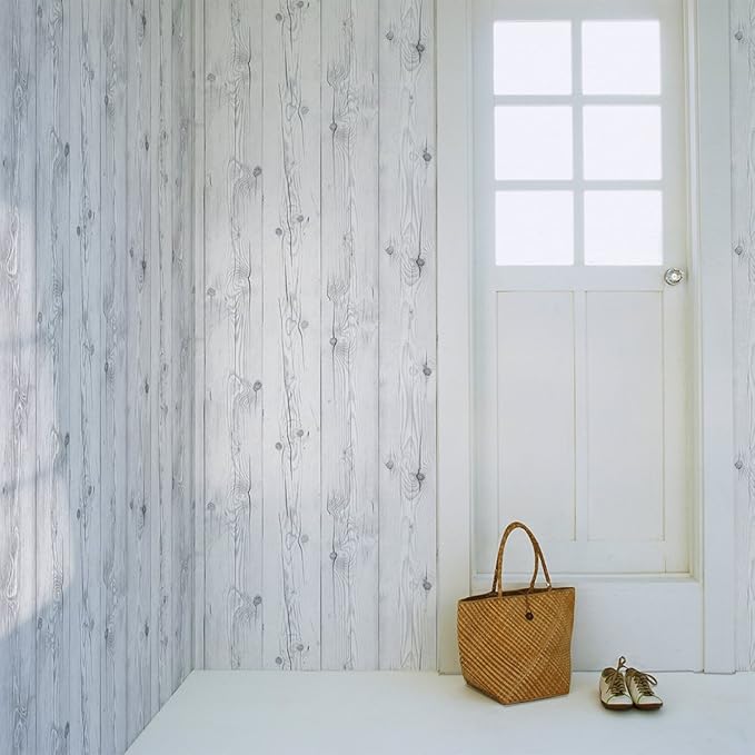 Amazon はがせるdiy壁紙シール ハリーステッカー リフォームシール 粘着付き壁紙 ホワイトリアルウッド 白木目 約50cm巾 15m巻 Diy 工具 ガーデン