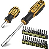 26-Piece Magnetic Security Torx Screwdriver Bit Set - 1/4 inch Magnetic Bit Driver, T5-T40, Ergonomic Cushion Grip 95mm &amp; 210mm Handles, Torx, Square, Phillips, Slotted Bits