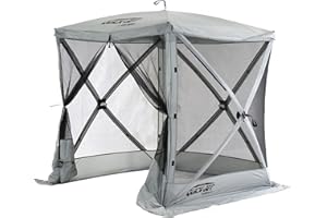 CLAM Quick-Set 6 x 6 Foot Traveler Portable Pop Up Outdoor Camping Gazebo 4 Sided Canopy Shelter with Ground Stakes and Carrying Bag, Gray
