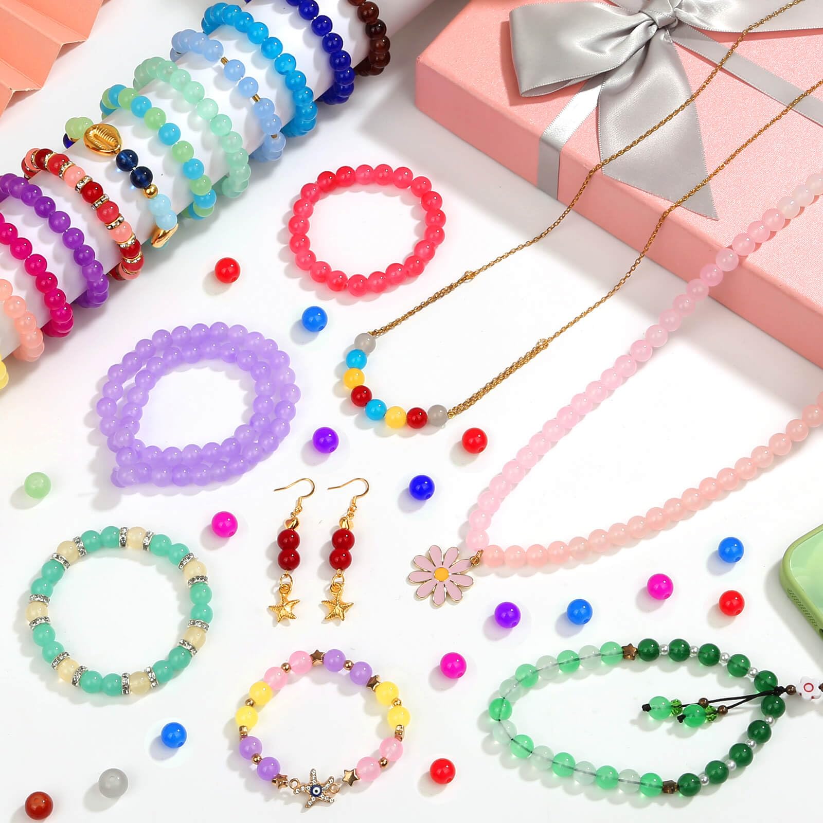 shynek 476 Pieces 10mm Round Glass Beads for Jewelry Making, 28 Colors Crystal Beads for Bracelets Jewelry Making and DIY Crafts