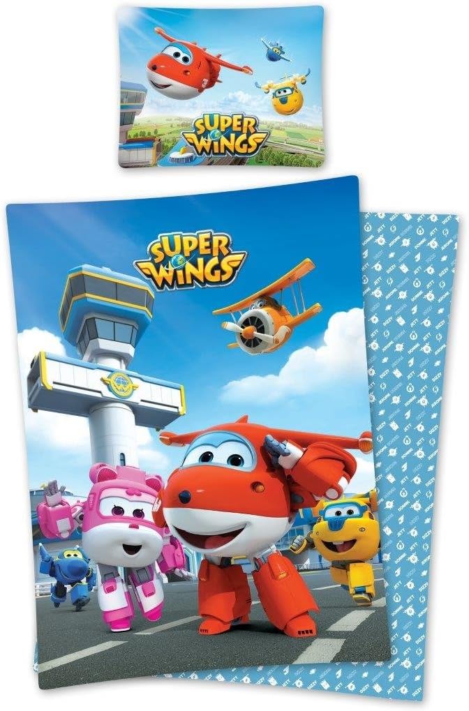 Super Wings Child 100% Cotton Reversible Duvet Cover and Pillowcase Bedding Set