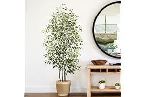 Yepdin 6 FT Artificial Ficus Tree 600 leaves Faux Plants indoor Tall with Black pot Large Fake Tree for Home Office Living room Decor