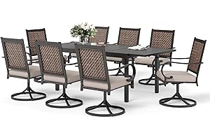 SUNSHINE VALLEY 9 Piece Wicker Patio Dining Sets, Outdoor Dining Sets for 8, 1 Expandable Metal Patio Table & 8 Swivel Patio Chairs with Cushion All Weather Outdoor Table and Chair Sets for Backyard