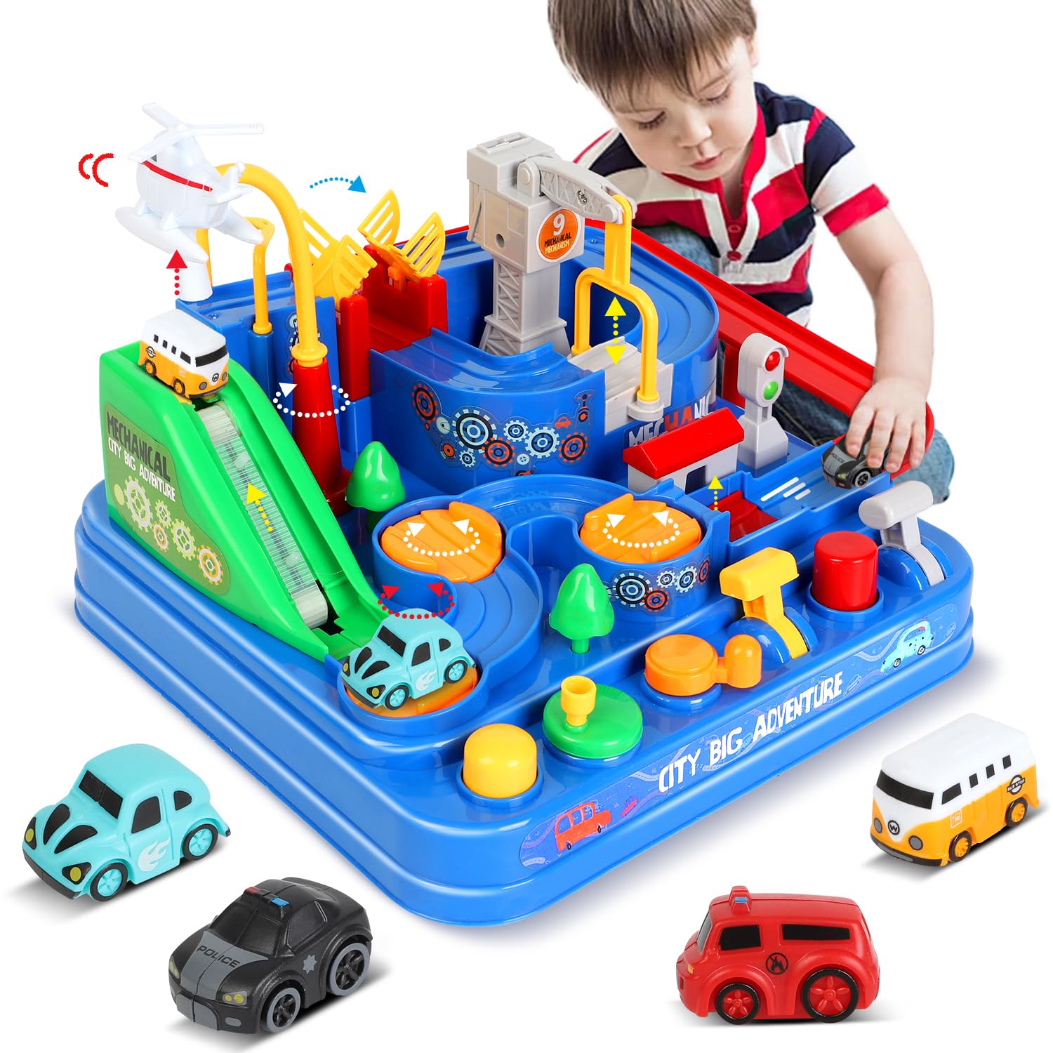 TODARRUN Cars Race Track Toys for Kids 3 4 5 6 7 8 Year Old Boys Girls Gifts,Car Adventure City Rescue Preschool Educational Toys, Vehicle Puzzle Car Track Playsets