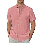 Lion Nardo Linen Shirts for Men Short Sleeve Linen Button Down Shirts Hawaiian Shirt for Men Beach Shirts Summer Shirts