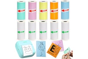 RIFANDA 10 Rolls Thermal Sticker Paper for Most Mini Thermal Printers, 57mm x 25mm 5 Rolls White 5 Rolls Colorful Mini Printer Sticker Paper Rolls for Study Notes Photos Journals Memo Lists