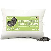Bean Products King Bed Pillow for Sleeping – Organic Buckwheat Fill with Organic Cotton Fabric, Soft Head Pillow – Eco-Friendly, Breathable, and Durable Sleep Aid, Made in The USA, 20" x 36"