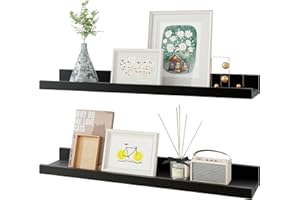 Heimlove Floating Shelves for Wall, 24 Inches Wall Shelves Set of 2, Wood Storage Shelves with Ledge for Bathroom Shower Kitc