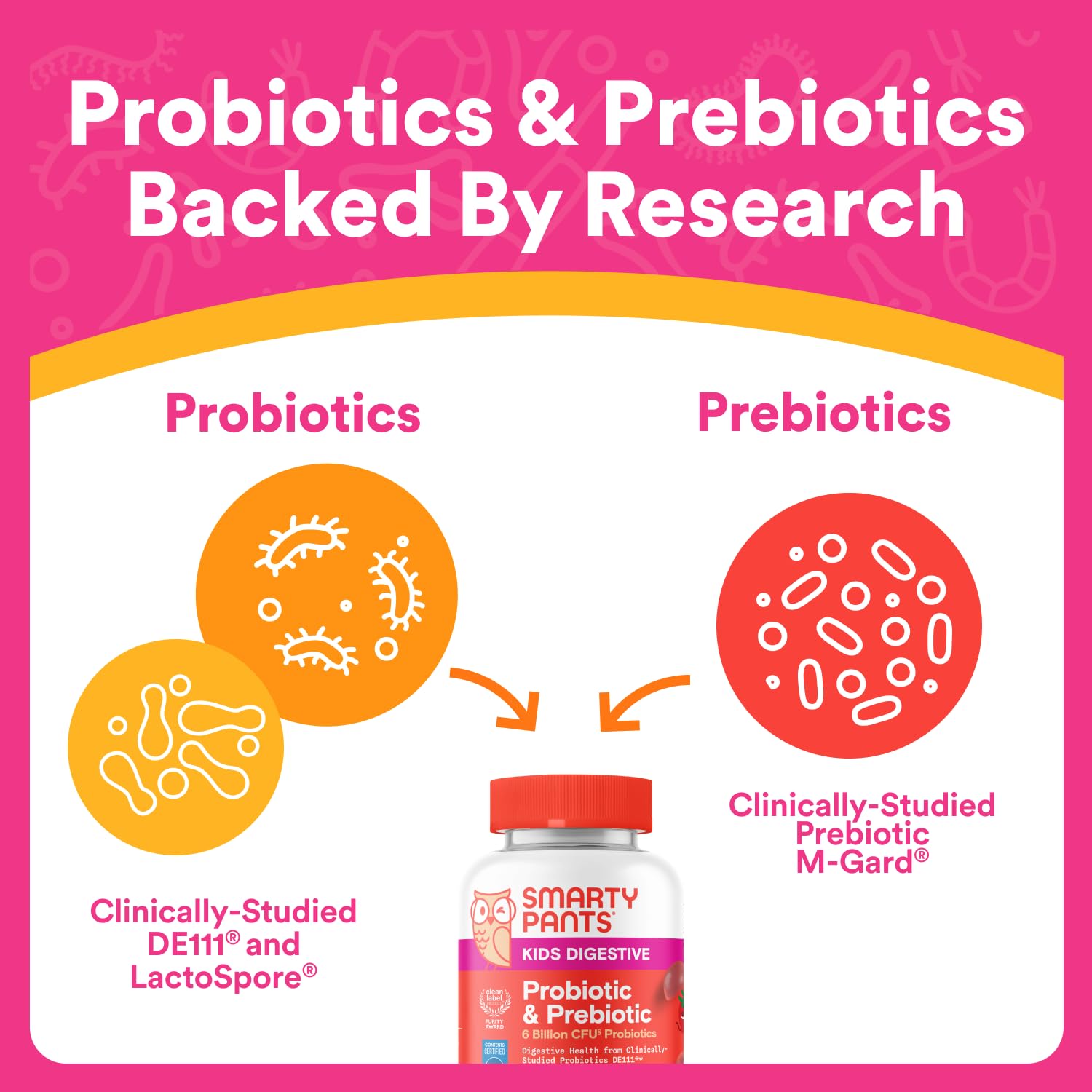 SmartyPants Kids Probiotic & Prebiotic Gummies for Digestive Health: Gut Health Supplement, Clinically Studied Prebiotic for Immune Support, Strawberry, 60 Count (30 Day Supply)
