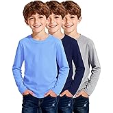 3 Pack Boys Long Sleeve Shirts Girls Cotton Crewneck T-Shirts Kids Basic Soft Long Sleeve Tees Top 5-13 Years