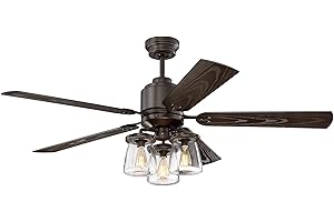 Litex COS52OSB5CR Andrus 52" Indoor/Outdoor Ceiling Fan with Remote Control, Five Dark Bronze Blades and Three Light Kit with Clear Glass