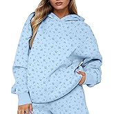 KIGRAD Women Y2k Oversized Floral Print Fleece Pullover Cute Hoodies Preppy Snowflake Hooded Sweatshirts Aesthetic Fall