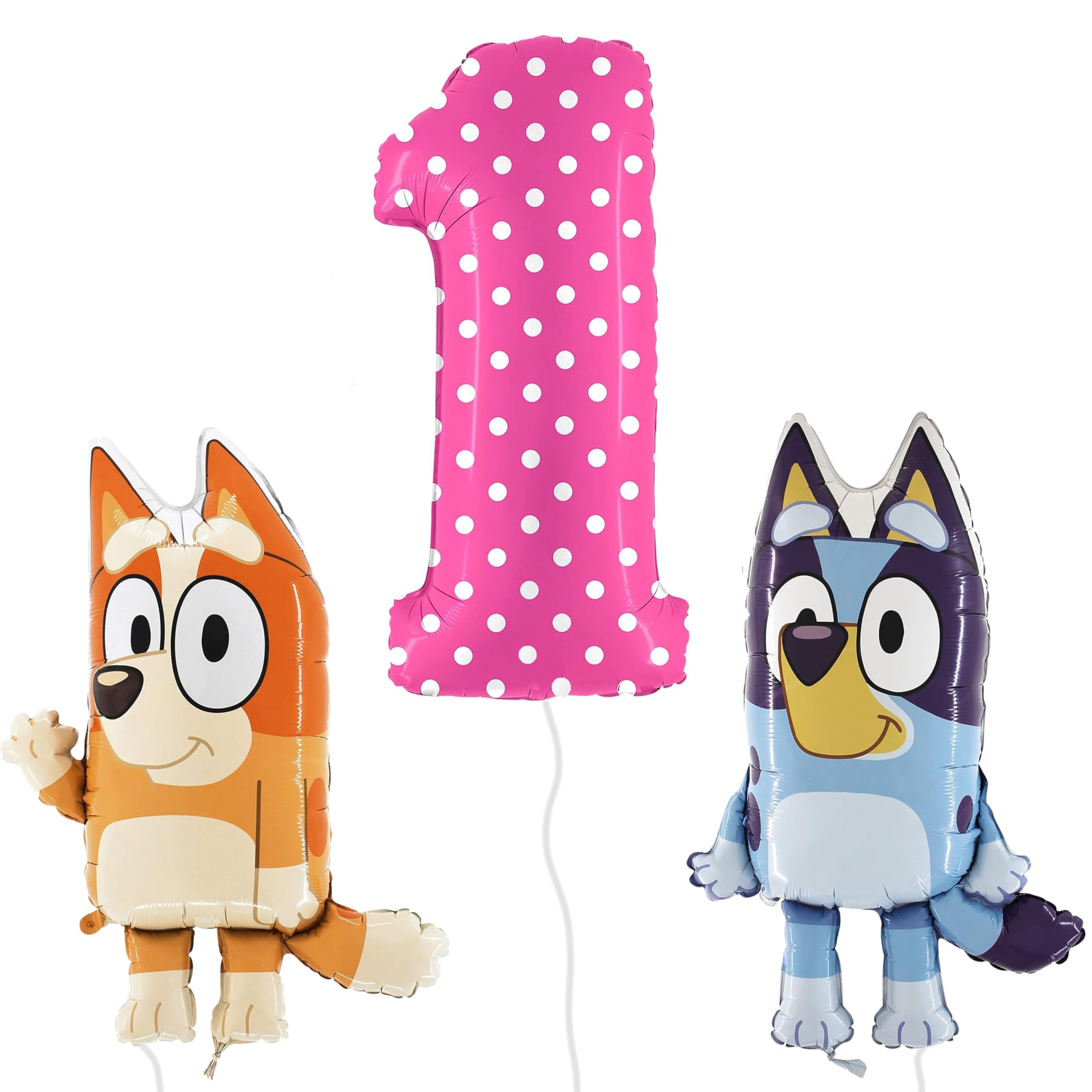 Toyland® Bluey & Bingo Foil Balloon Pack - 2 x 80cm (32") Character Balloons & 1 x 101cm (40") Spotty Number Balloon - Kids Party Decorations