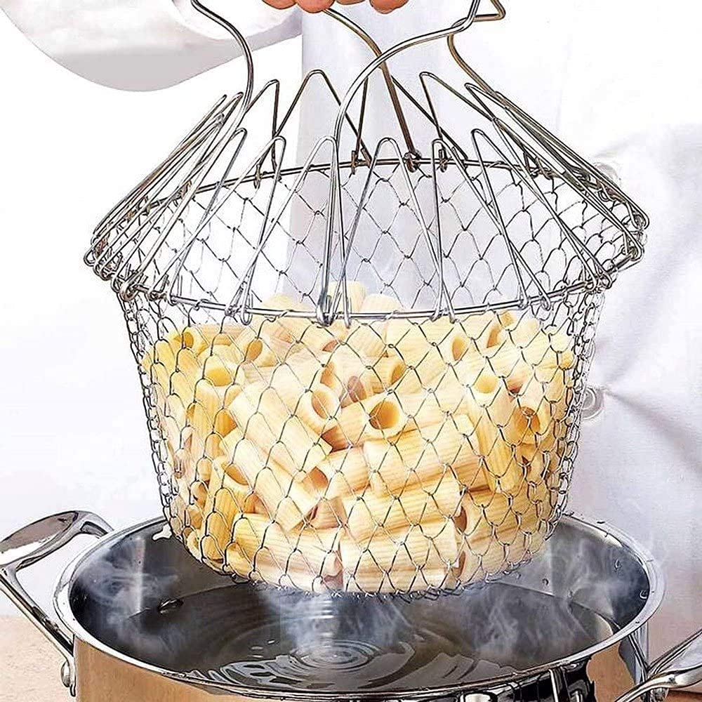 tendula MultiFunction Stainless Steel Foldable Fry Basket Chef