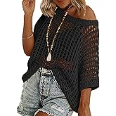 Zeagoo Short Sleeve Crochet Sweater Lightweight Summer Tops Loose Hollow Out Crewneck Pullover