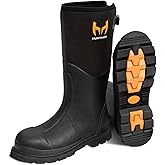 Hunthor Rubber Work Boots, Puncture-Proof with Steel Toe & Shank, Waterproof Insulated 6mm Neoprene Hunting Boots for Farming, Construction, Gardening, Fishing, Outdoor Work (Size 6-14)