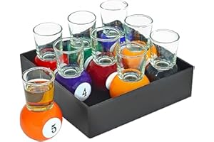 Billiards Pool Ball Shot Glasses, Set of 9 - Fairly Odd Novelties - Fun Sports Bar Drinking Gift Pack, Multicolor,1 ounce