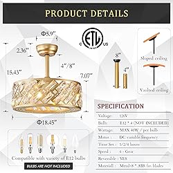 CATINER Crystal Caged Ceiling Fans with