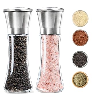 Salt And Pepper Grinder Pepper Crusher Set Of 2 Stainless Steel Salt And Pepper Shakers With Adjustable Coarseness By Ceramic Rotor Pepper Mill Salt Mill Amazon In Home Improvement