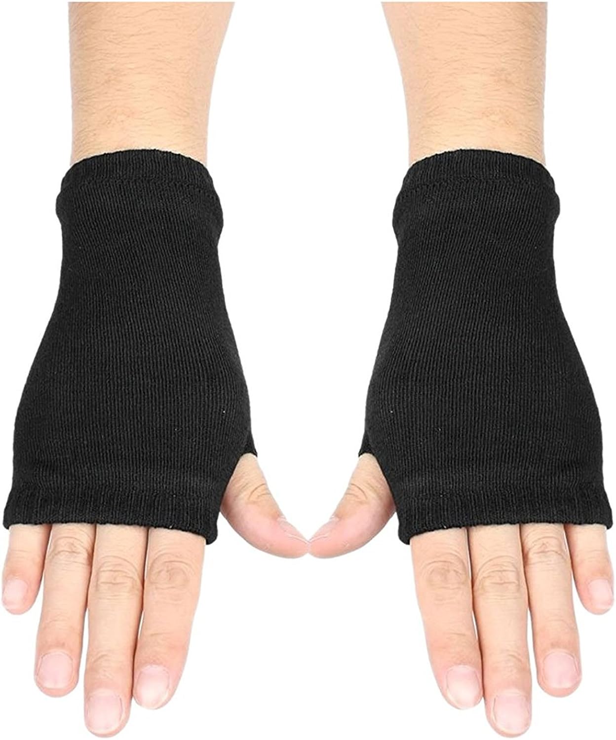 SODIAL(R) Black Elastic Combed cotton Fingerless Gloves for Women