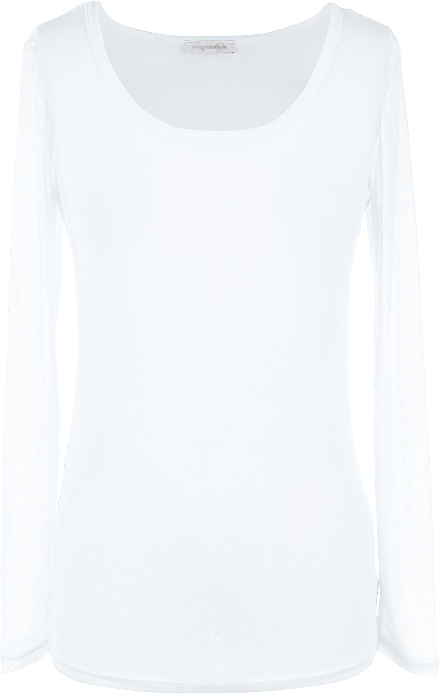 Long Sleeve Mesh Sheer See Through Round Scoop Neck Top