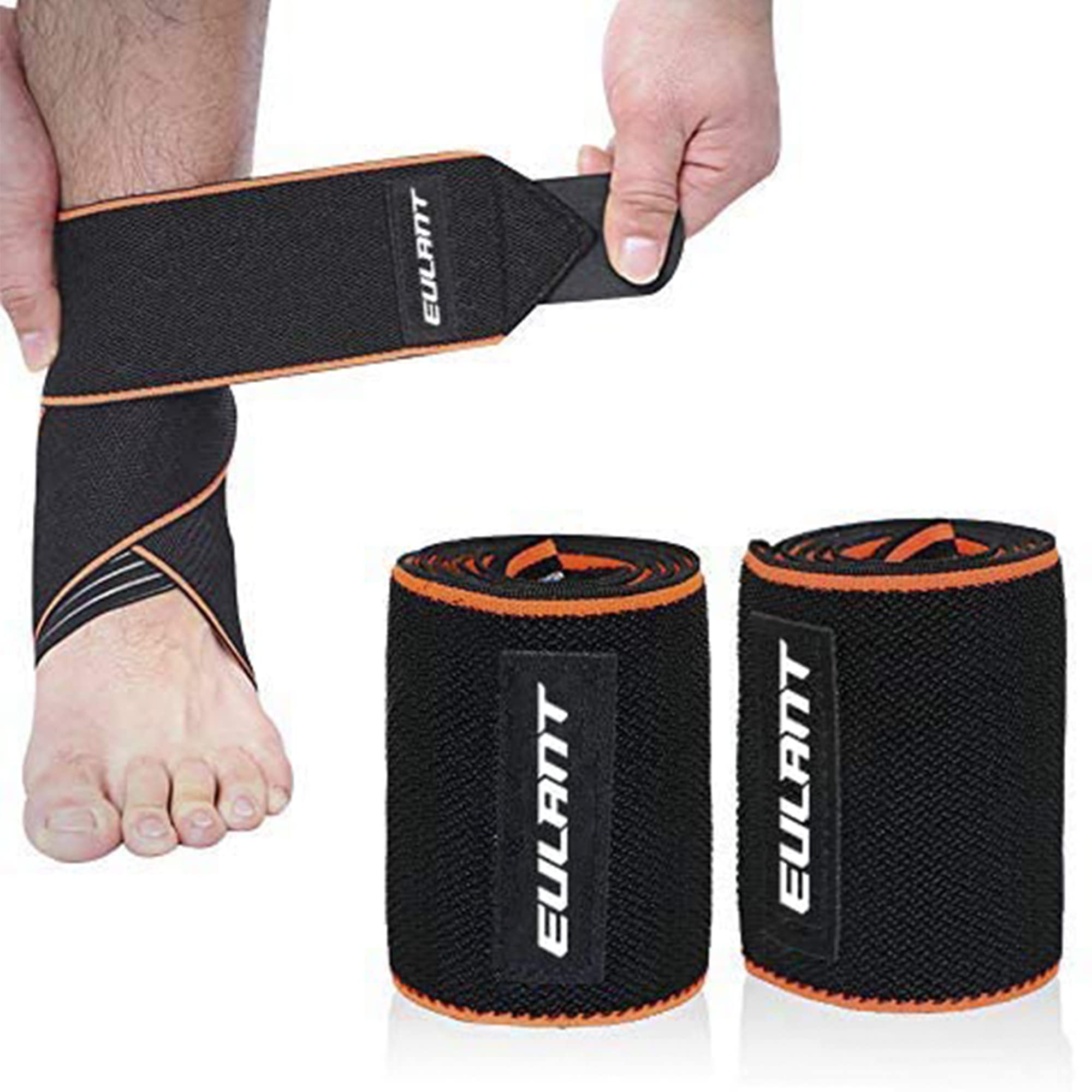 EULANT Ankle Support Strap, Ankle Bandage Support, Adjustable Ankle Guard, Ankle Wrap Foot Bandage with Antislip Silicone Stripes,for All Outdoor Sports,Black/Orange